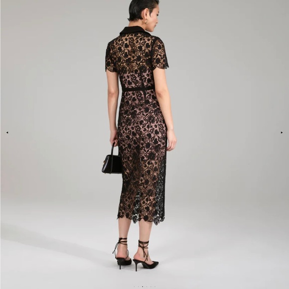 self portrait black magnolia lace midi dress - Picture 4 of 8